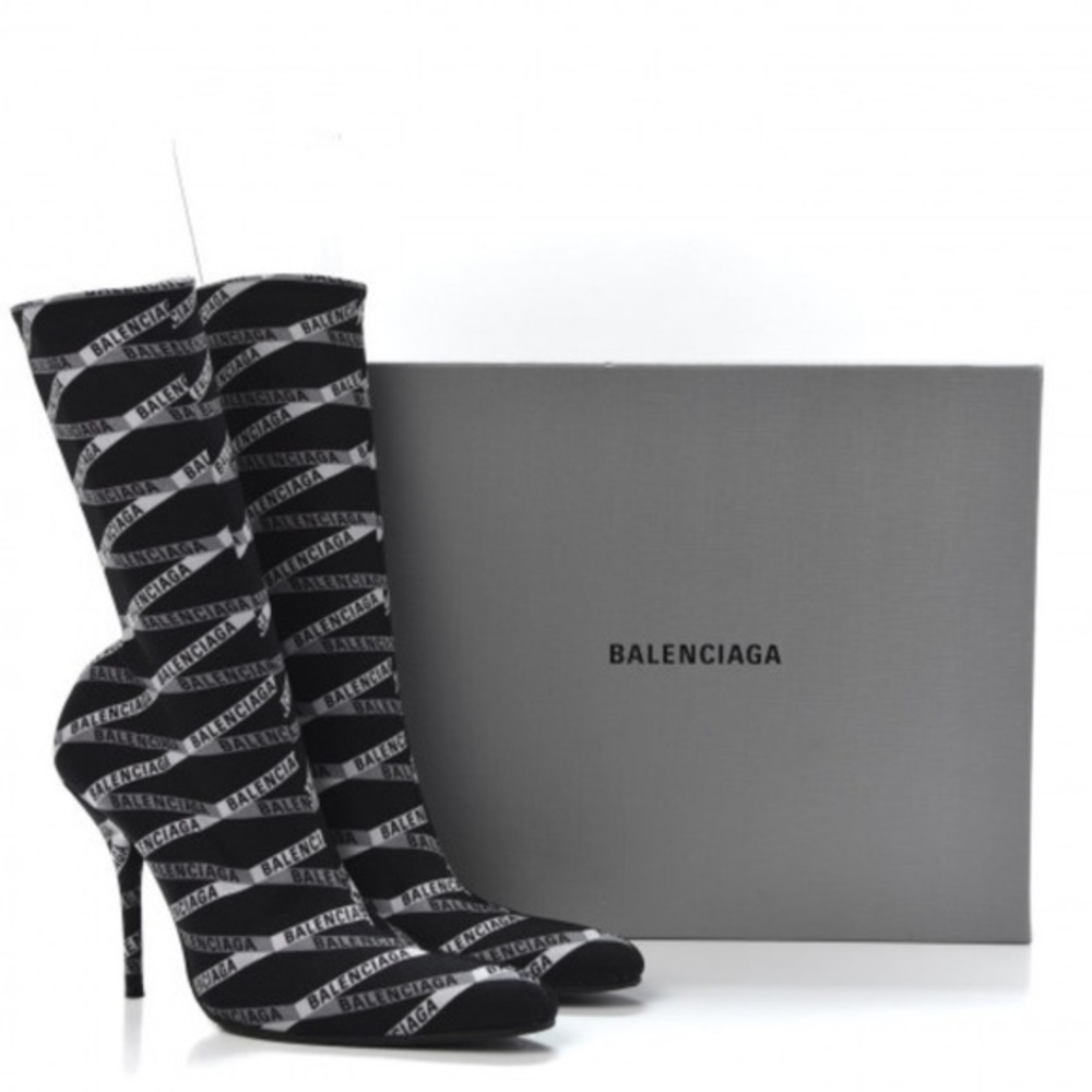 BALENCIAGA Black Monogram Pointy Toe Sock Bootie, 9.5, NWT